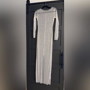 White Pearl-Embellished Sheer Dress